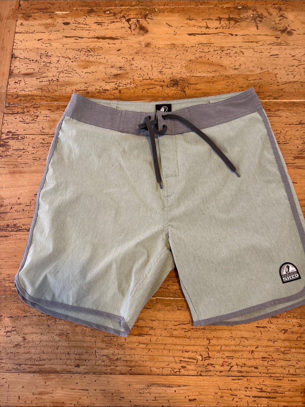 Bird surf Men's Green Boardshort Swim Trunks with Gray Trim